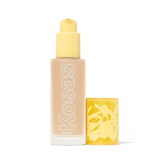 Kosas Revealer Skin-Improving Foundation with SPF 25 Protection - Hydrate, Brighten, Soothe, Plump, Protect Skin - Smoothing Texture, Natural Finish and Clean Formula - Very Light Neutral 100-Velvo Beauty