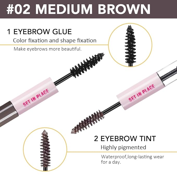 evpct 2-in-1 Tinted Brow Gel & Clear Brow Setting Glue Eyebrow Gel Kit - Strong Hold 24HR Waterproof Smudgeproof Eyebrow Makeup for Natural Soft Full Brows, Brows Enhancer Mascara Makeup - Dark Brown-Velvo Beauty