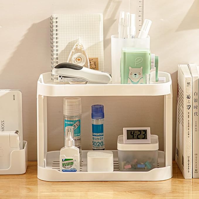 2-Tier Desk Organizers & Dispensers，Mail Holder for Office Desk Organization，Kitchen Spice Rack or Bathroom Countertop Organizer, Gift for Teachers, Classmates, and Friends,White-Velvo Beauty