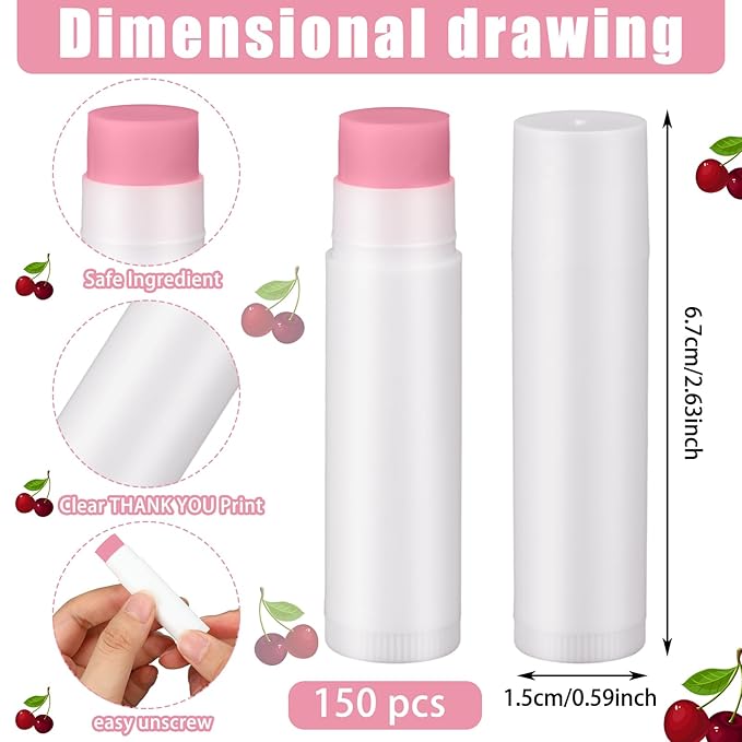 Demissle 150 Pcs Unlabeled Lip Balm Bulk Chapped Stick Blank Mini Lip Balm Gifts Moisturizing Lip Balms Favors for Women Homeless Wedding Bridal Shower Favors Baby Shower Guests Favors(Cherry)-Velvo Beauty