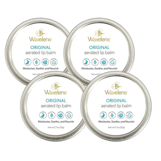 Waxelene Original Aerated Lip Balm Tin 4pc, Best Lip Balm Ever Organic Multipurpose Ointment Baby Eczema Dry Sensitive Skin Body Hand Face Moisturizer-Velvo Beauty
