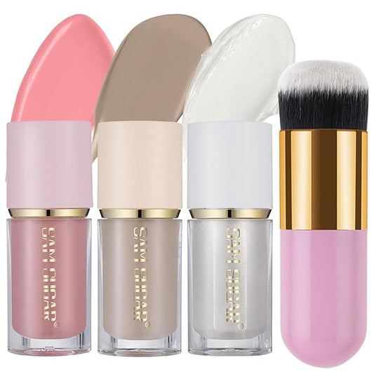 3Pcs Liquid Contour Makeup Trio with Bronzer Shade, Blush, Highlighter for Sculpted Makeup, Matte Finish Liquid Contour Set Easy to Create a Lightweight Look, Longwear Waterproof Formula (1, 6, 11)-Velvo Beauty