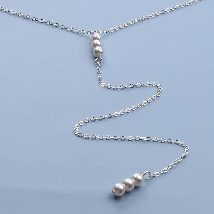 Boho Pearl Back Chain Necklace Gold Backdrop Necklace Body Chain Summer Beach Body Jewelry for Women and Girls Gifts-Velvo Beauty