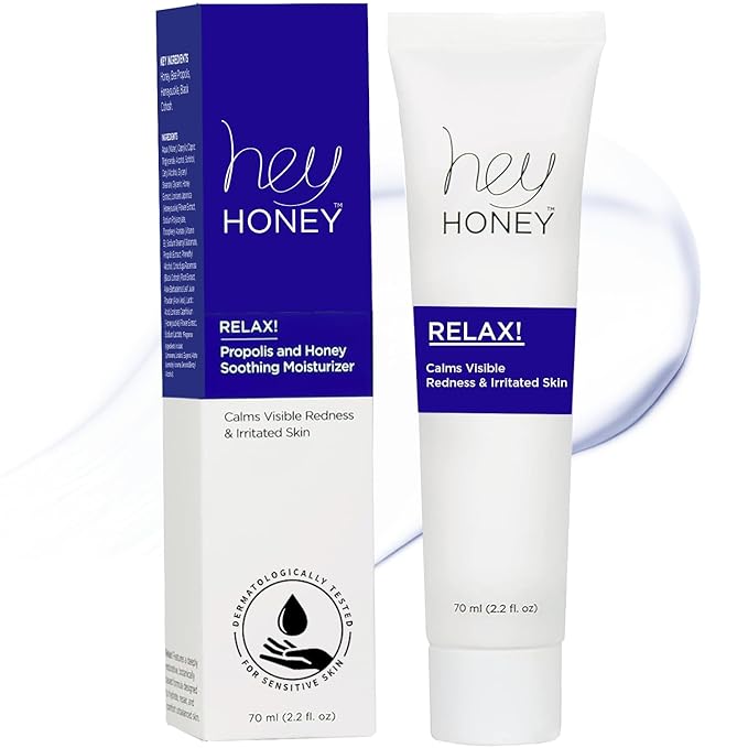 Hey Honey Skincare Relax, Instant Rosacea Treatment & Face Redness Relief - Dermatologically Tested Calming Moisturizer for Sensitive Skin Oil- Free with Honey & Propolis Anti-Aging Benefits | 2.2 Oz-Velvo Beauty