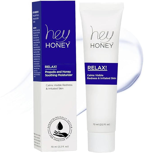 Hey Honey Skincare Relax, Instant Rosacea Treatment & Face Redness Relief - Dermatologically Tested Calming Moisturizer for Sensitive Skin Oil- Free with Honey & Propolis Anti-Aging Benefits | 2.2 Oz-Velvo Beauty
