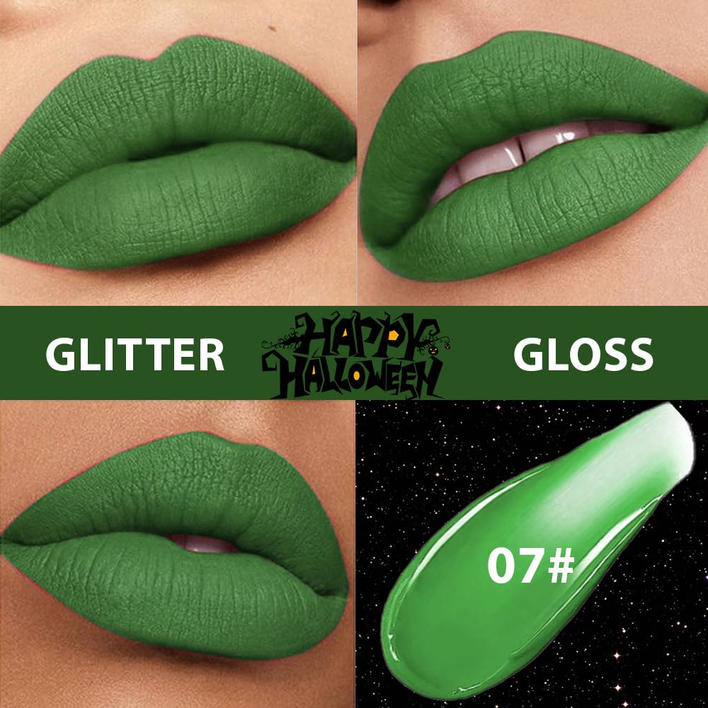 Green Metallic Lipstick for Women,Matte Sparkling Liquid Lipstick,Long Lasting Waterproof Lightweight Comfortable Non-Drying Bold Dark Lip Gloss for Gothic Stage Makeup,Cruelty Free-Velvo Beauty