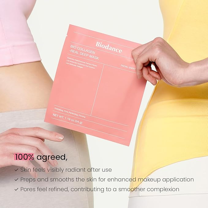 BIODANCE Bio-Collagen Real Deep Mask, Hydrating Overnight Hydrogel Mask, Pore Minimizing, Elasticity Improvement, Korean Skincare | 1.19oz(34g) x 4ea-Velvo Beauty