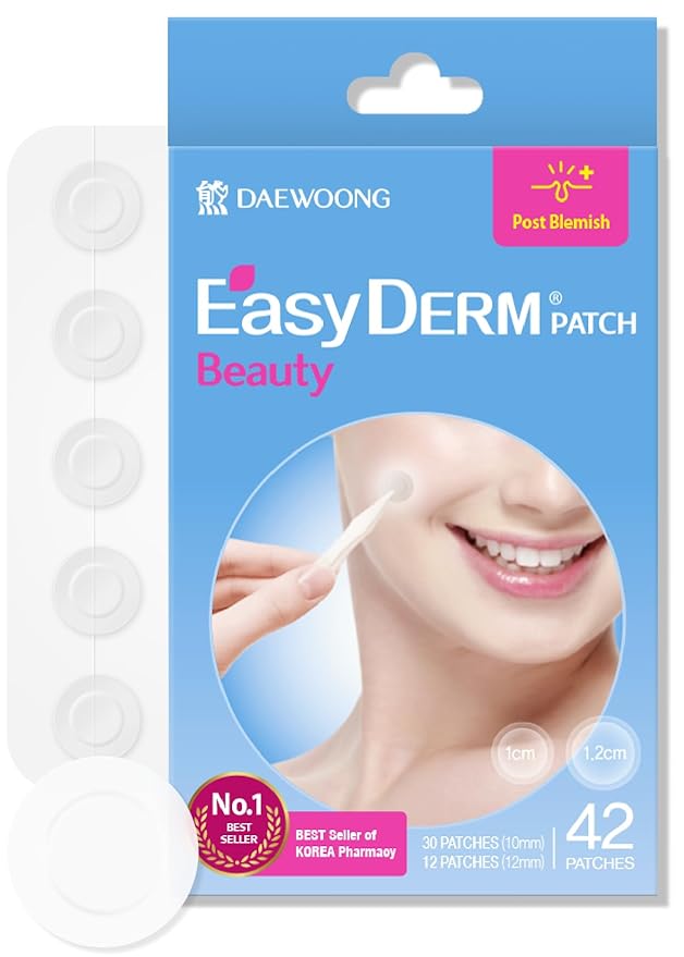 EasyDerm Beauty Patch(42 Counts) - 100% Hydrocolloid Pimple Patch for Zit Spot Care, K-beauty, Daewoong Pharmaceutical-Velvo Beauty