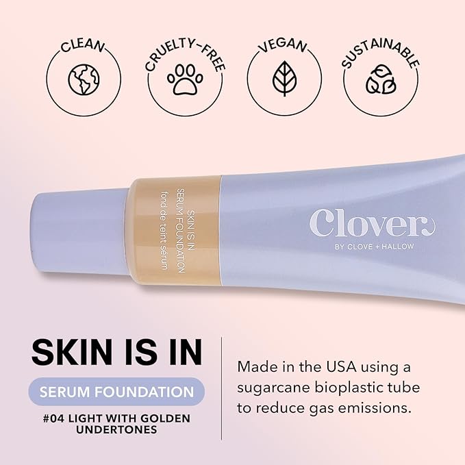Clover Skin Is In Serum Foundation | Hydrating Face Serum, Lightweight Foundation, Cruelty-Free & Vegan | With Squalane And Sunflower Seed Wax | 30 ml - Shade 04 (Light)-Velvo Beauty