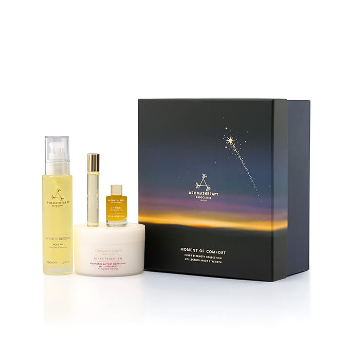 Aromatherapy Associates Moment of Comfort. Luxurious Holiday Gift Set Includes Inner Strength Bath and Shower Oil, Roller Ball, Body Oil, and Body Treatment (1 count)-Velvo Beauty