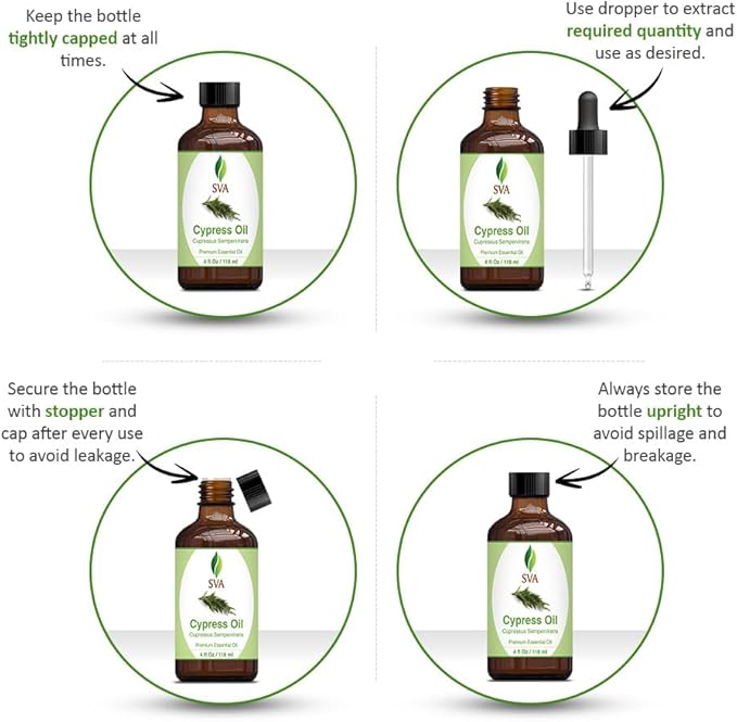 SVA Cypress Essential Oil – 4 Fl Oz – 100% Natural Cypress Oil - for Diffuser, Hair Care, Face, Skin Care, Aromatherapy, Scalp and Body Massage, Soap and Candle Making – with Dropper-Velvo Beauty