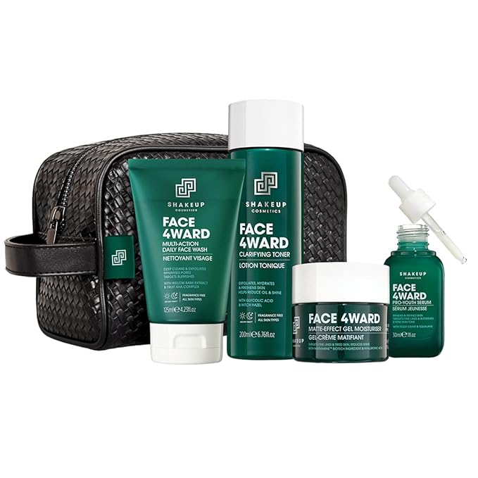 Shakeup - Mens Skincare Routine with Wash Bag, Gift Set, Daily Face Wash, Clarifying Toner, Anti Ageing Serum, Matte-Effect Moisturiser, Plus Wash Bag-Velvo Beauty