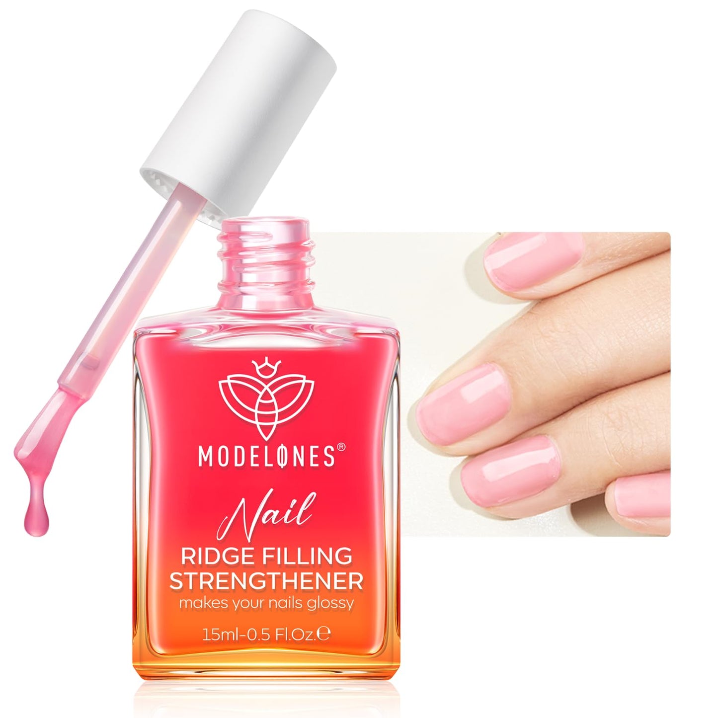 modelones Nail Strengthener Jelly Pink Nail Polish Repair 8-in-One Nail Ridge Filler Nail Strengthener and Growth for Damaged Nails 15ml-Velvo Beauty