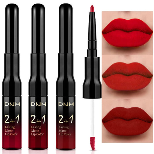evpct 3Pcs Ruby Bright Dark Red Lip Stain Paint Matte Lip Liner and Liquid Lipstick Set for Women Long Lasting, labiales mate larga duracion listip 24 hours a prueba de agua mate 24 horas originales-Velvo Beauty