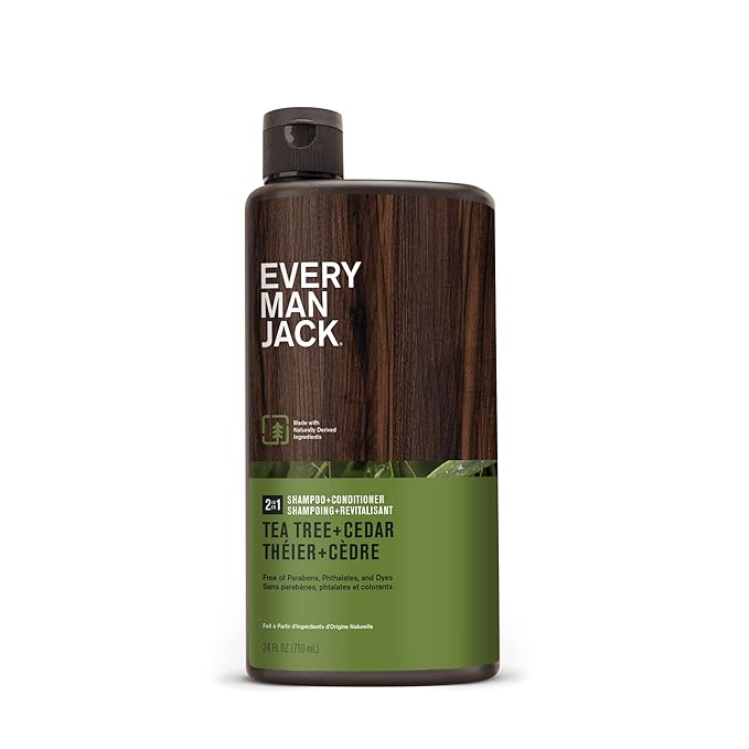 Every Man Jack 2-in-1 Tea Tree + Cedar Shampoo + Conditioner - Thicken, Cleanse, and Hydrate Hair with Coconut, Aloe, Tea Tree Oil - Naturally Derived and No Harmful Chemicals - 24oz -1 Bottle-Velvo Beauty
