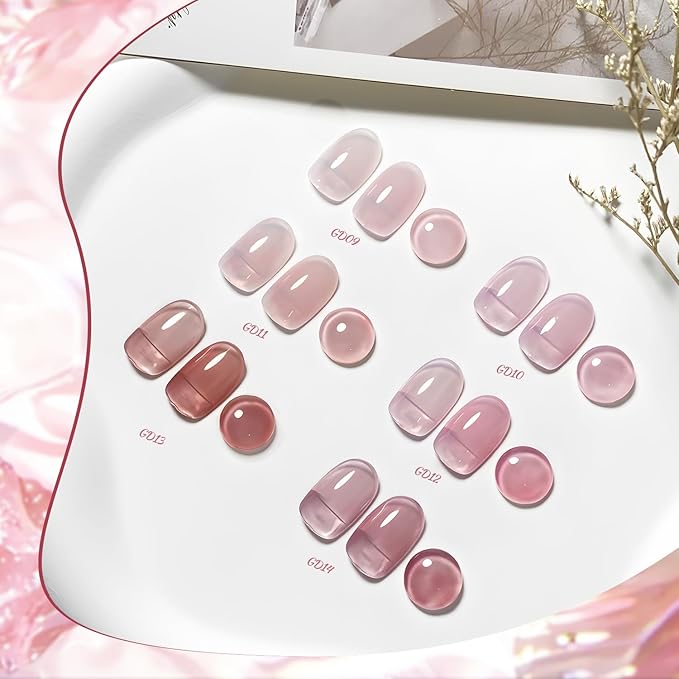JODSONE 6PCS Jelly Gel Nail Polish Set 6Colors 10ml Long Lasting Neutral Nude Pink Pale Purple Jelly Gel Polish Art for Nail and Salon Need U V Lamp-Velvo Beauty