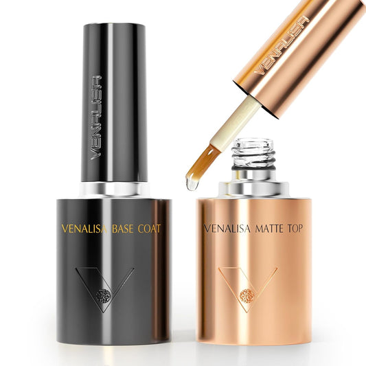 VENALISA 2 Pcs No Wipe Matte Gel Top Coat and Base Coat Set- Matte Top Coat Gel Nail Polish Kit, Soak Off Nail Art Home and Professional Manicure-Velvo Beauty