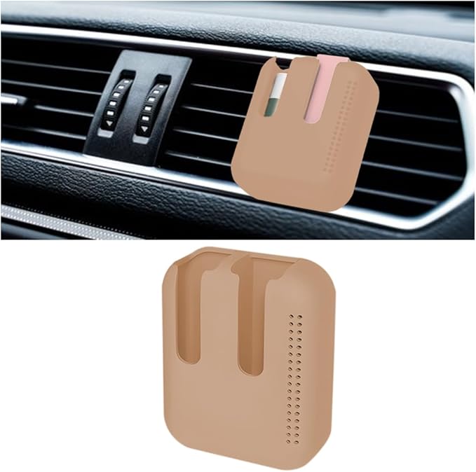 Holder for Car Air Vent, Upright Washable Lip Balm Protector for Women Girls, Auto Interior Space Saving Accessories, Universal for Vehicle, Truck and More（Brown）-Velvo Beauty