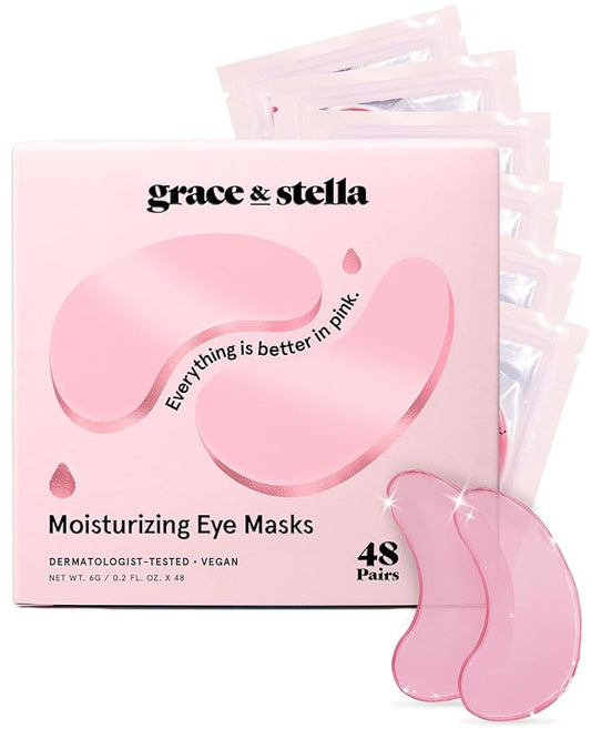 grace & stella Award Winning Under Eye Mask - Reduce Dark Circles, Puffy Eyes, Undereye Bags, Wrinkles - Gel Under Eye Patches - Gifts for Girlfriend - Vegan Cruelty-Free Self Care (48 Pairs, Pink)-Velvo Beauty