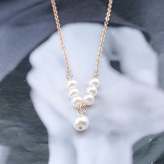 Vintage Pearl Pendant Necklace Gold Pearl Beads Necklace Freshwater Cultured Pearl Chain Necklace Pearl Bar Necklace Chain Jewelry for Women and Girls-Velvo Beauty