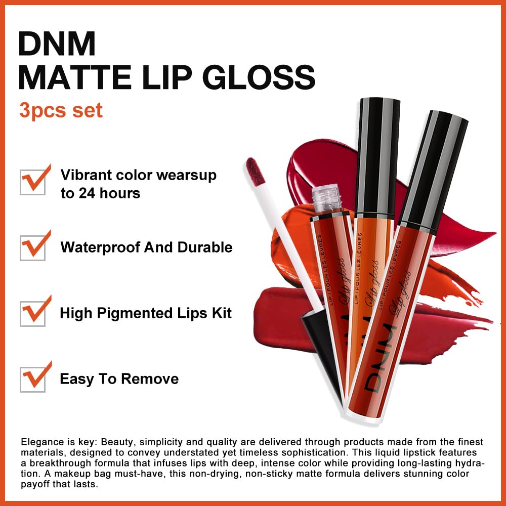 evpct 3Pcs Dark Orange Ruby Red Matte Liquid Lipstick Lip Stain Sets for Women, Matte Lipstick Long Lasting Waterproof Permanent 24 Hours original, Magic Lip Sticks Pack for Halloween Daily Makeup-Velvo Beauty