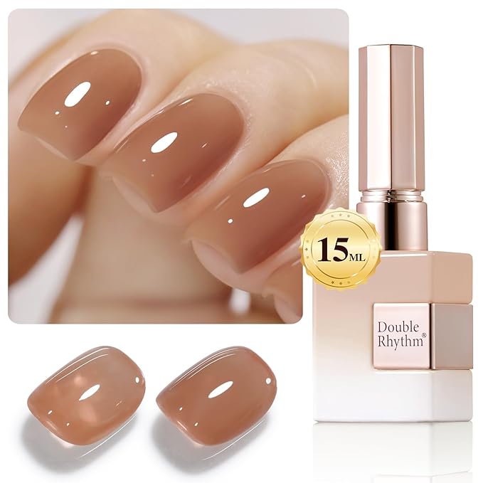 Double Rhythm 0.50 OZ Translucent Gel Polish Same Color Same Bottle Sheer Pastel Neutral Natural Milky 15 ML Jelly UV Nail Art DIY at Home (Light Brown-A1529)-Velvo Beauty