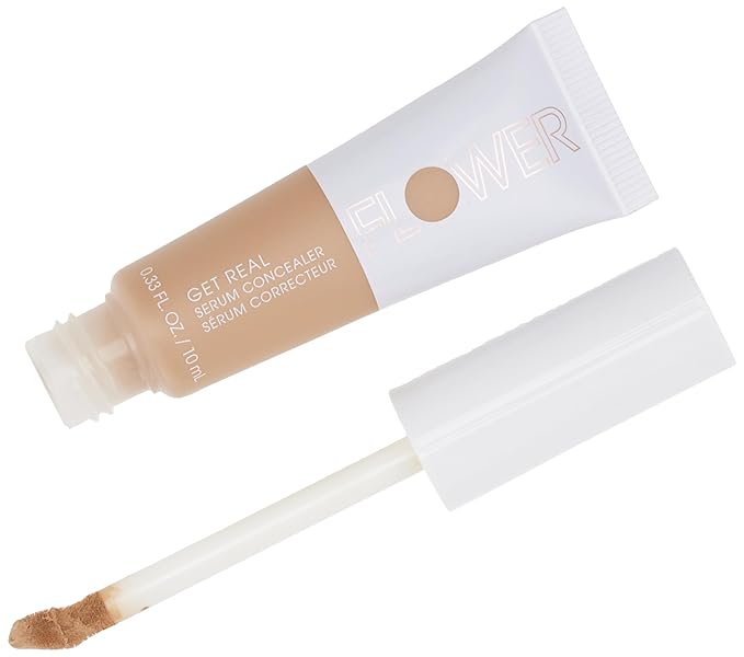 FLOWER BEAUTY By Drew Barrymore Get Real Serum Concealer - Brightens Skin + Blurs Blemishes - Hydrating Serum- Light Medium-Velvo Beauty