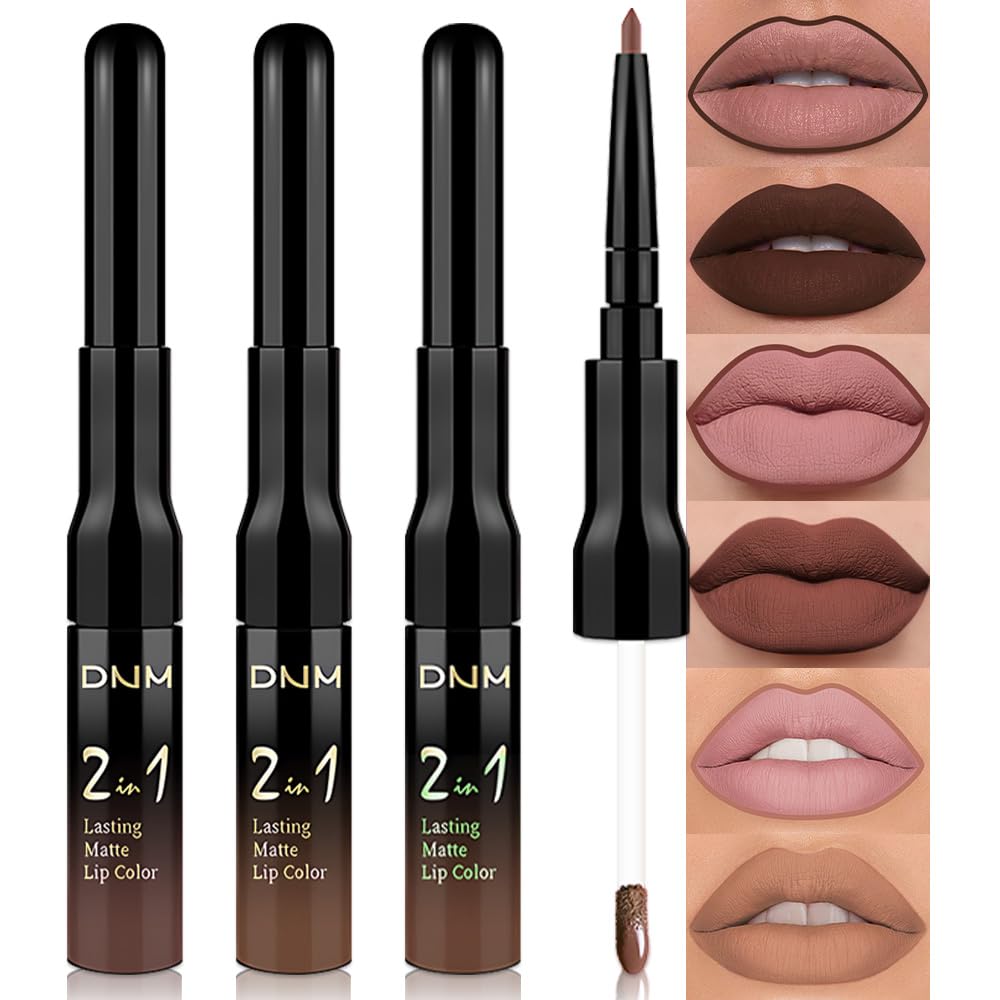 evpct 3Pcs Chocolate Nude Brown True Nude Matte Lip Liner & Liquid Lipstick Stain Makeup Set for Women, Lip Liner Stain Long Lasting Waterproof Smudge Proof, Cruelty Free Lip Makeup 24 hours originale-Velvo Beauty