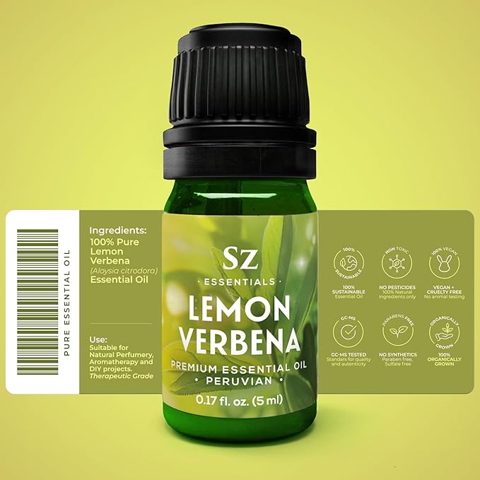 Lemon Verbena Essential Oil – 100% Pure & Natural, Grown in The High-Altitude Andes – Sweet, Citrusy, Uplifting Scent – Aromatherapy, Home Use – Therapeutic Grade & Vegan – 5 mL-Velvo Beauty