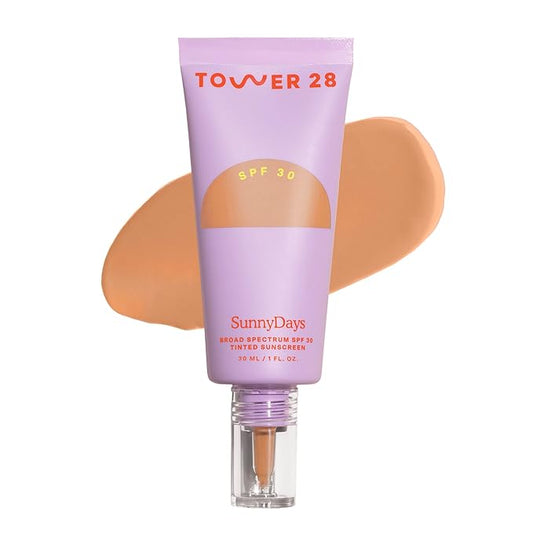 Tower 28 Beauty SunnyDays SPF 30 Tinted Mineral Sunscreen - For Sensitive Skin - 2-in-1 Facial Broad Spectrum UVA/UVB Protection + Foundation - Shade 25 OCEAN PARK, 1 Fl Oz-Velvo Beauty