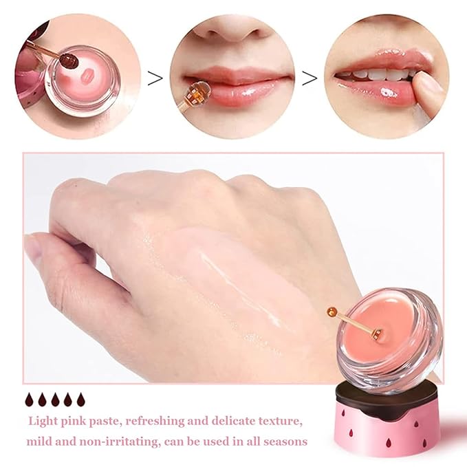 3 PCS Bee Lip Balm Honey Pot, Exfoliating Honey Strawberry Watermelon Lip Mask Overnight with Built-In Brush, Hydrating Prevention Dry and Crack Lip Scrubs Exfoliator Lip Wrinkle Care-Velvo Beauty