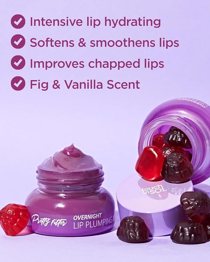 Touch in Sol Pretty Filter Overnight Lip Plumping Mask - Korean Lip Treatment Mask for Dry and Cracked Lips - Lip Volumizing and Intensive Nourishing with Shea Butter - Fig and Vanilla Scent-Velvo Beauty