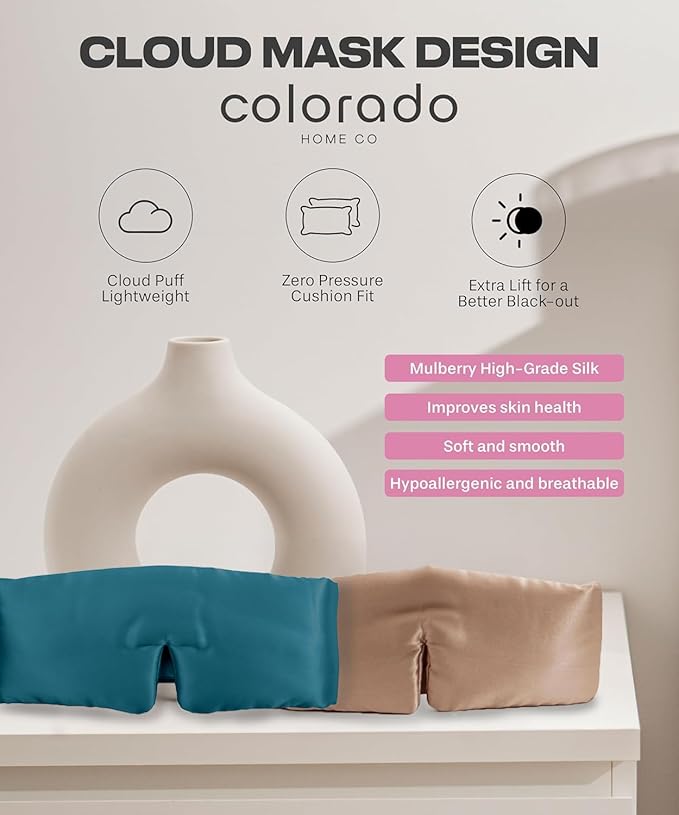 SUNDAYSILKS™ | Adjustable Silk Sleep Mask for Side Sleeper | Cloud-Like Comfort, Weighted for Deep Sleep | Soft Sleep Face Mask for Women & Men, Full Blackout, Cooling Silk Eye Mask for Sleeping (2PK)-Velvo Beauty