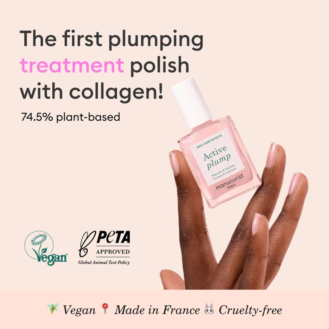 Manucurist Active Plump Nail Polish & Care - Collagen & Peach Extract - No Lamp - Nail Hydrator with Ultra-Glossy Baby Rose Shimmer for Instant Plumping Effect - Nail Volumizer - Vegan & Plant-Based-Velvo Beauty