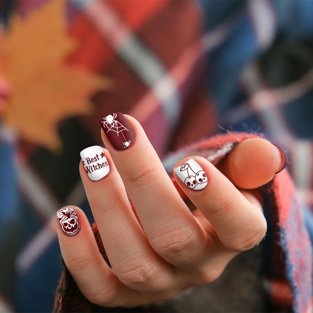 ALIBBON 6 Pcs Halloween Nail Stamping Plates Set, Halloween Background Nail Art Stamp Templates, Pumpkin Face Skeleton Stamp Templates Kit, Spider Web Ghost Metal Nail Plates for DIY Printing Decor-Velvo Beauty