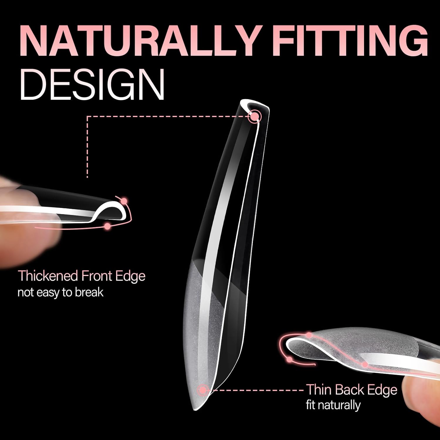 AILLSA Long Coffin Nail Tips Half Matte Full Cover Nails Tips Clear Acrylic Pre-Shaped Tips Flase Press on Nail Tips for Extentions Nails Manicure Salon DIY 216PCS 12 Sizes-Velvo Beauty