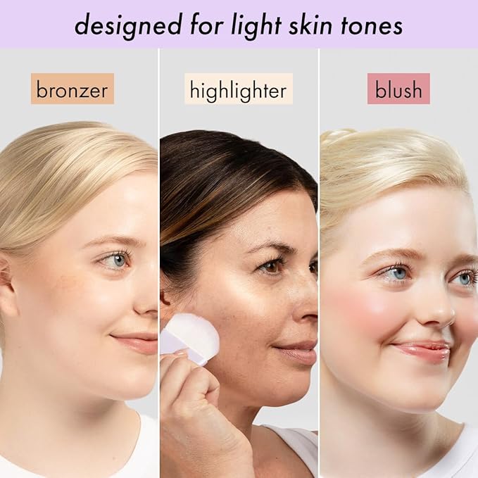 Subtl Beauty 3-in-1 travel makeup kit by subtl staks | powder blush, bronzer, and highlighter | includes mirror lid and mini brush | for fair-light skin tones-Velvo Beauty