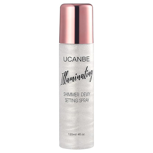 UCANBE Shimmer Dewy Setting Spray – Glowing + Makeup Setting Spray 2 in 1 Lightweight Formula for a Radiant Glow,Long-Lasting Face Mist for Face Body, 4 Fl Oz #Silver-Velvo Beauty