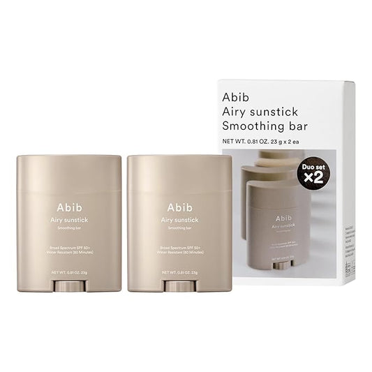 Abib Airy Sunstick Protection Bar DUO Broad Spectrum SPF50+ 1.62 oz / 46 g (Semi-matte) | Korean Suncreen Stick Suncare Sunblock, No Whitecast, Protector Solar Barra, Water resistant-Velvo Beauty