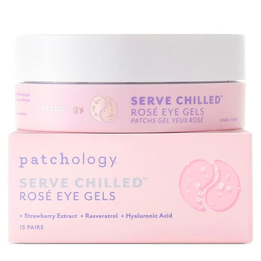 Patchology Serve Chilled Rosé Eye Gels - Eye Patches for Puffy eyes & Dark Circles, Gel Eye Patches, Under Eye Mask w/Hyaluronic Acid, Eye Treatment Products & Mini Beauty Products (15 Pairs/Jar)-Velvo Beauty