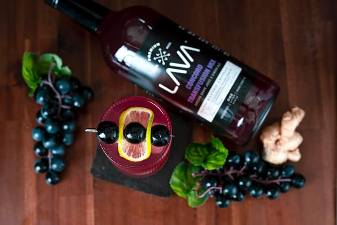 (3 Pack) LAVA Premium Concord Transfusion Mix made with concord grape juice, real ginger, ginger ale, no artificial sweeteners, 1-Liter (33.8oz) Glass Bottle, Ready to Use.-Velvo Beauty