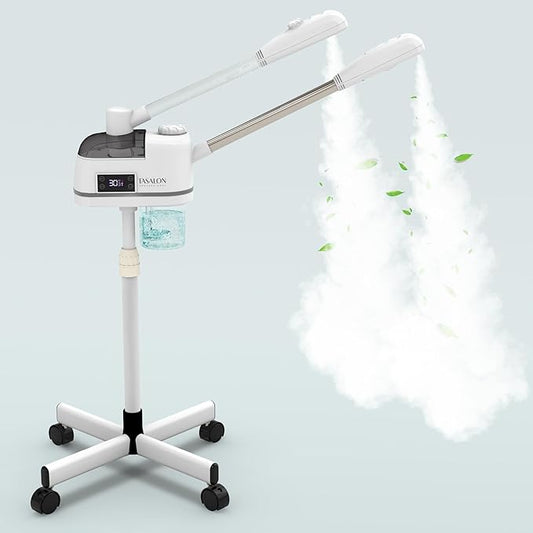 TASALON 2 in 1 Professional Facial Steamer on Wheels -with Ozone and Hot & Cold Mist, Ionic Facial Steamer Kit for Facial Deep Cleaning and Moisturize, SPA & Home, Ozone Face Humidifier (White)-Velvo Beauty
