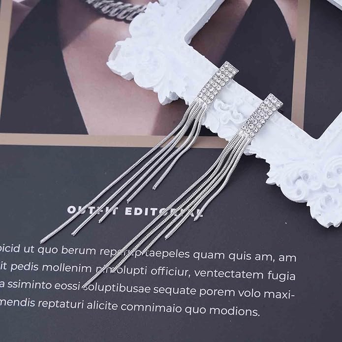 Vintage Rhinestone Dangle Earrings Gold Sleek Chain Drop Earrings Crystal Long Chain Tassel Earrings Sleek Metal Chain Earrings Jewelry for Women-Velvo Beauty