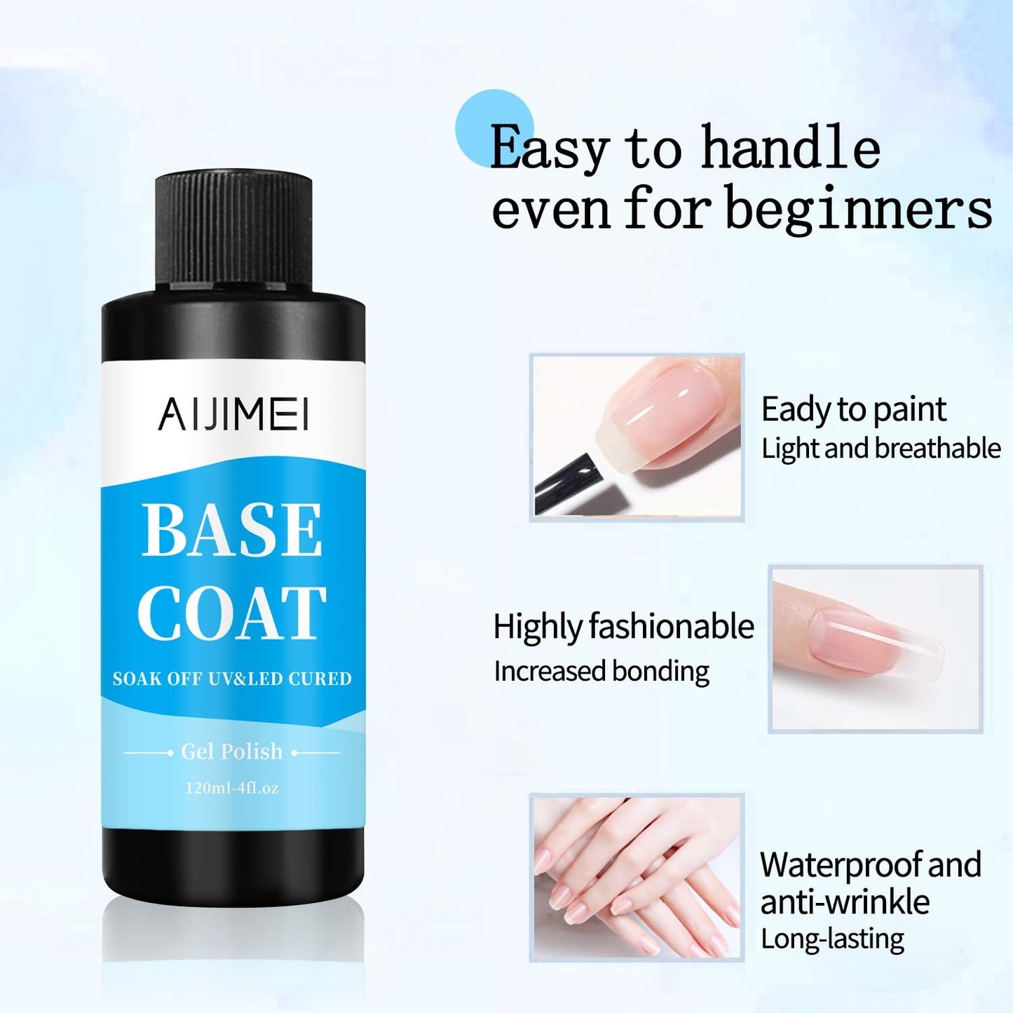 AIJIMEI 120ml Base Coat Quick Dry Basecoat for Nails 4oz For Base Coat Gel Nail Polish for Nail Art Salon Home DIY LongLasting-Velvo Beauty