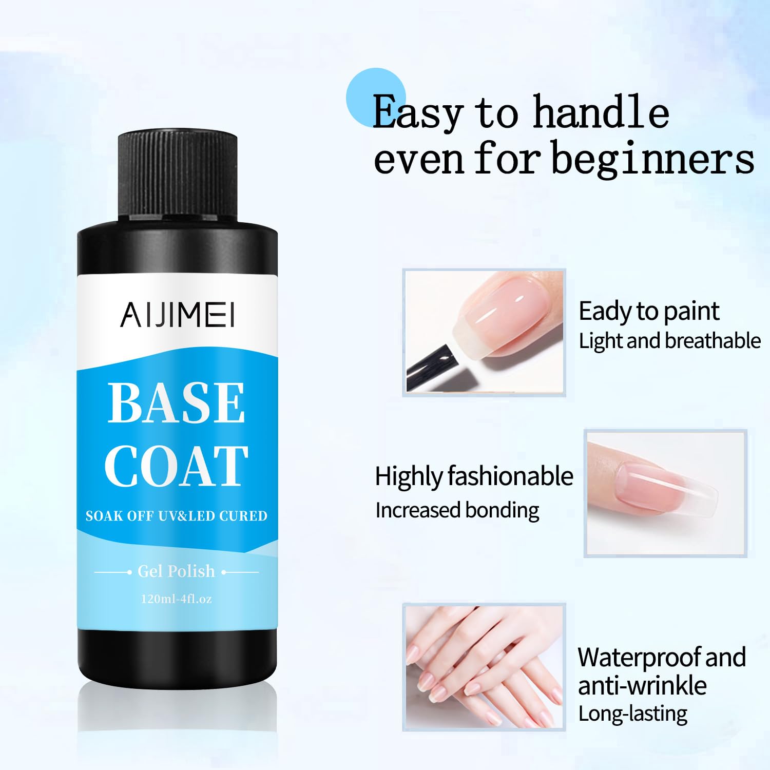 AIJIMEI 120ml Base Coat Quick Dry Basecoat for Nails 4oz For Base Coat Gel Nail Polish for Nail Art Salon Home DIY LongLasting-Velvo Beauty