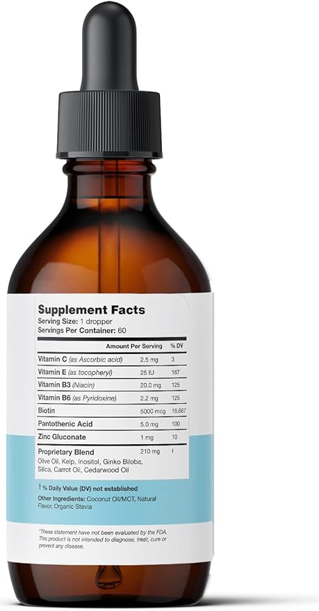 Liquid Biotin with Hair Vitamins - Vitamin C, E, B6 & Organic Coconut Oil - Liquid Biotin for Hair, Skin, Nails and Immunity Support-Velvo Beauty