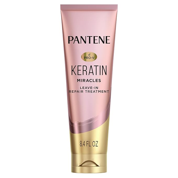 Pantene Keratin Leave-In Conditioner with Argan Oil, Protein Treatment for Dry, Damaged & Color-Treated Hair, Repairs Split Ends & Protects from Damage, Formaldehyde-Free, 8.4 Fl Oz-Velvo Beauty