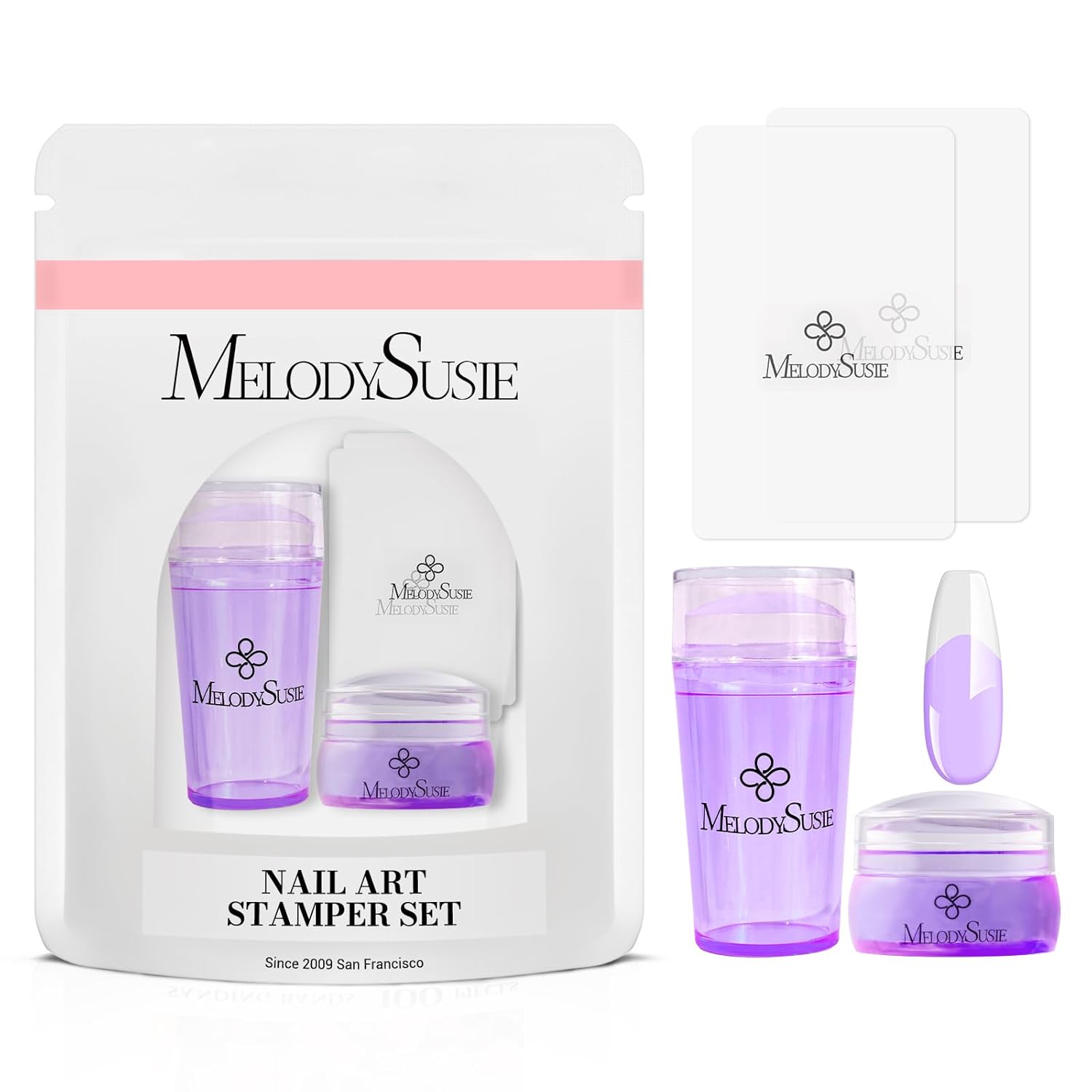 MelodySusie French Nail Stamper, Nail Stamper Kit, Silicone Nail Stamp, Long and Short Stampers with Scrapers, 4PCS Nail Stamper Tool for French Manicure DIY Home Nail Design Salon, Purple-Velvo Beauty