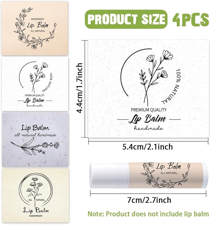 OLYCRAFT 100Pcs 4 Style Lip Balm Label Sticker Word Labels Stickers Adhesive Lip Balm Label Sticker Plastic Lipstick Tag Stickers for Lip Balm Container Tubes 1.7x2.1 inch-Velvo Beauty