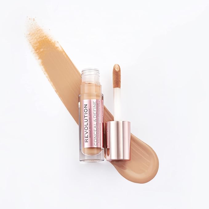 Makeup Revolution Conceal and Define Concealer, Full Coverage & Matte Finish, C10.2 for Medium/Tan Skin Tones, Vegan & Cruelty-Free, 0.7 Fl Oz-Velvo Beauty